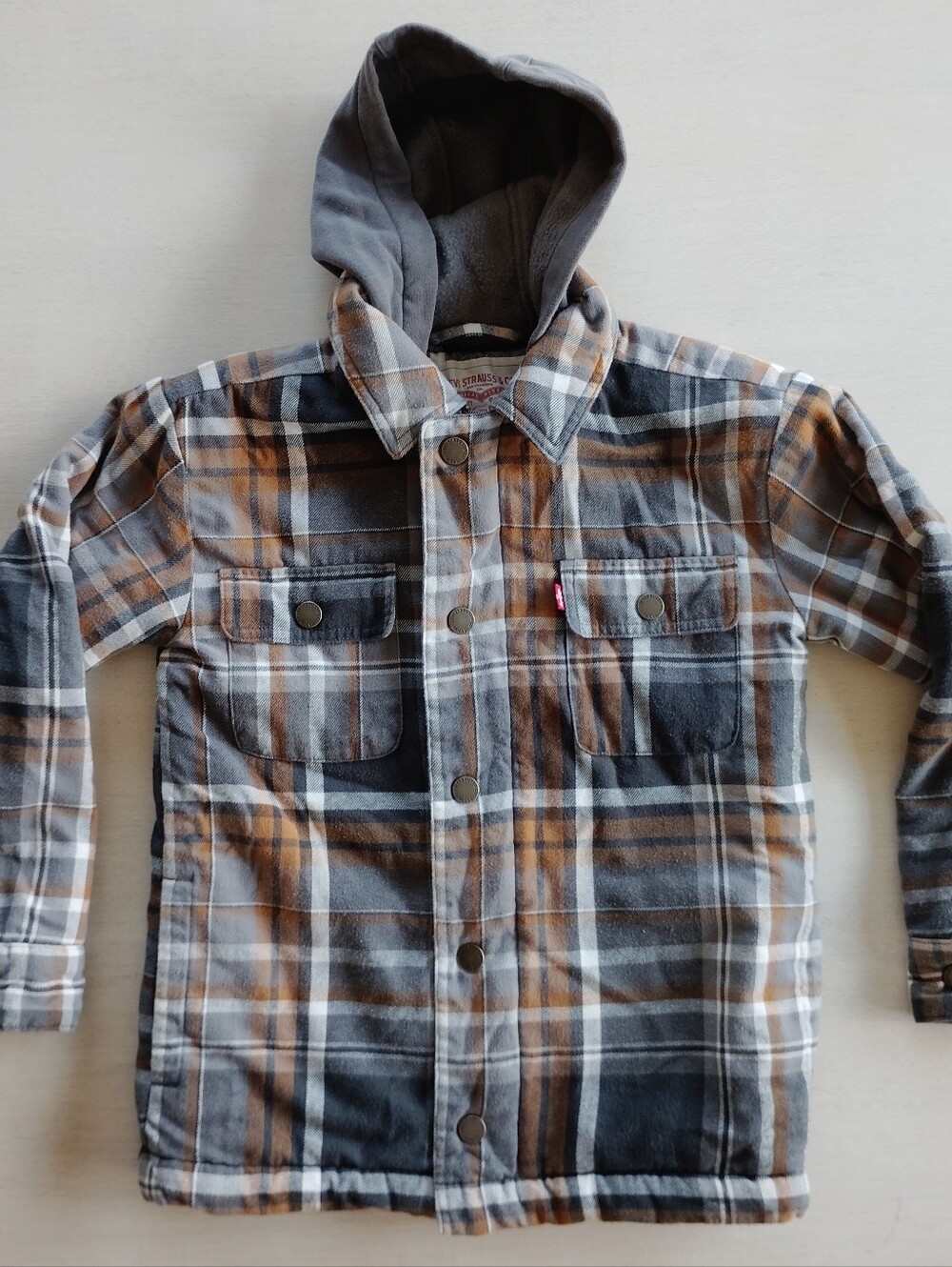 Levi's Boy's Sherpa Lined Hooded Flannel Jacket / Size 8-10